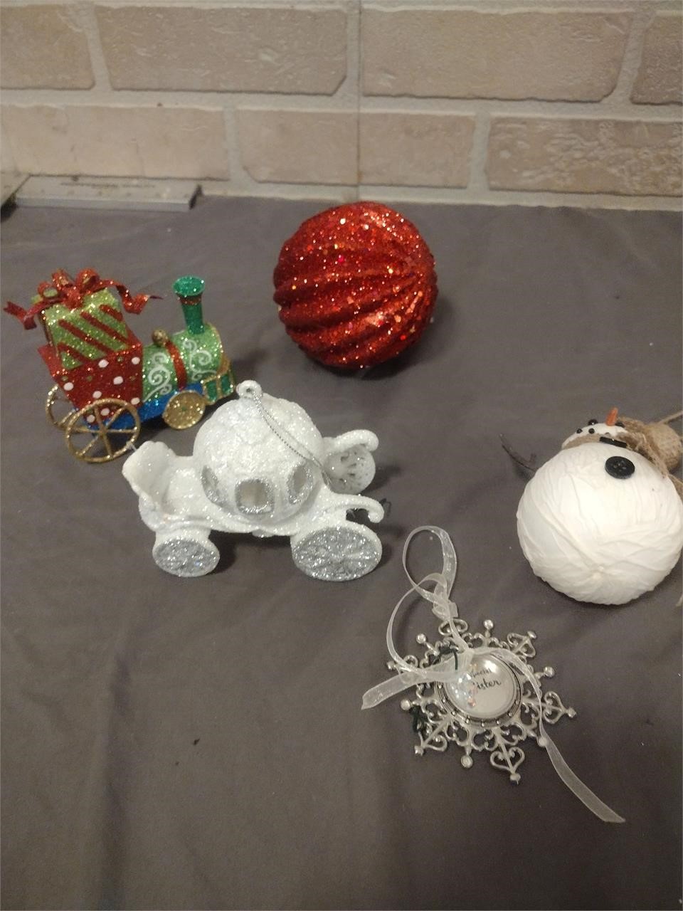 Christmas Ornaments, Carriage, Train, Snowman