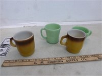 Fire King Cofee Mugs ( 2 Jadite as is ) & 2 Brown