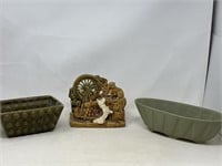 3 planters-Vintage McCoy spinning wheel with dog