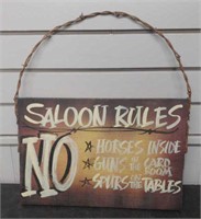Wooden "Saloon Rules" Sign