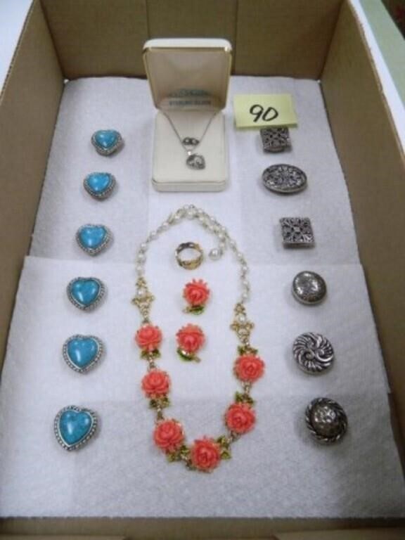 Sterling Heart Necklace and Earring Set, "Vtg"