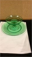 Green Depression Vaseline Glass Cheese Set