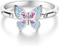 Round .10ct Blue Topaz & Ruby Butterfly Ring