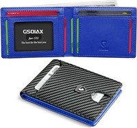 Carbon Fiber Blue Slim Rfid Bifold Wallet