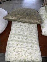 sage white quilt style bedspread with throw pillow