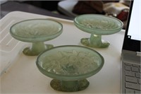 Lot of 3 Green Satin Glass Soap Holders
