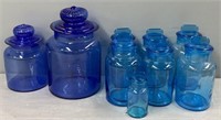 Colored Blue Glass Jars Lot Collection