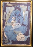 Batik "Mother With Child" Art Painting On Fabric