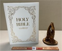 HOLY BIBLE WITH CARVED PRAYING HANDS KJV