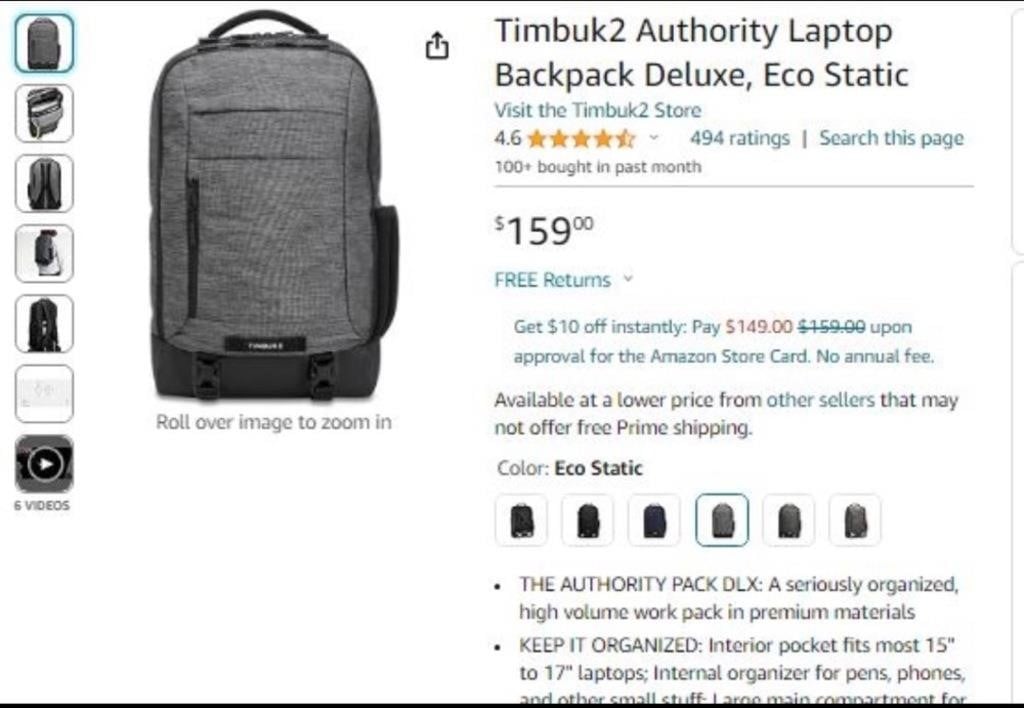 SR1693  Timbuk2 Authority Laptop Backpack Deluxe