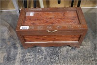 CARVED CEDAR LINED CHEST - 34" X 16" X 18"
