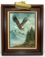 * Vintage Eagle Oil Painting with Light Frame -