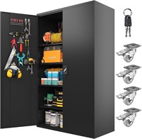 Metal Cabinet  4 Shelves  Lockable - Black