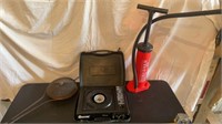 Camping Supplies including camp stove, vintage