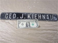 Metal "Geo. J. Kiehnau" Street Sign Style 18in X