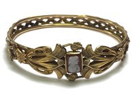 Antique Cameo & Floral Design Bangle Bracelet