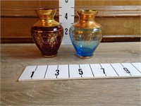 2-Vintage Red & Blue Art Glass Bud Vases