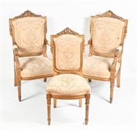 SET OF 3 CONTEMPORARY CARVED FRENCH GOLD CHAIRS