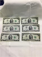 Five 1976 $2 Bills