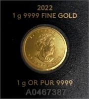 24K  1G Fine 9999 Maple Leaf 2022 Coin