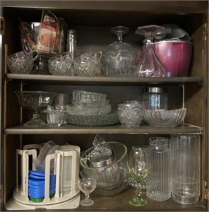Contents of Cabinet: Assorted Glass Dishware,