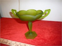 Westmoreland Vintage Green Satin Glass Compote