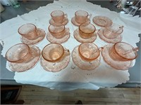 Cherry Blossom Depression Glass Cups/Saucers