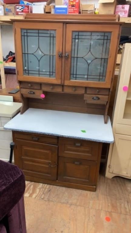 Antique kitchen cabinet with enamel countertop,