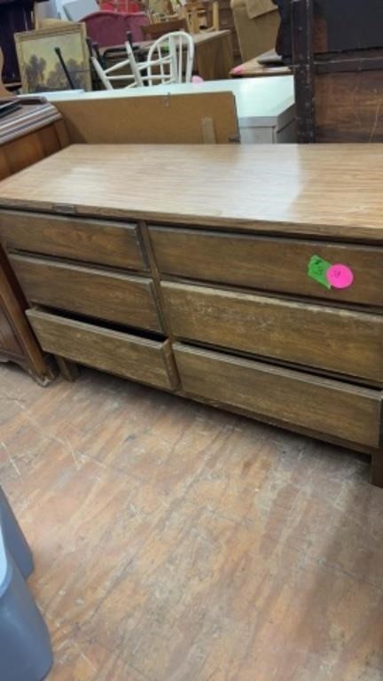 RETRO SIX DRAWER WOODEN CABINET WITH FORMICA TOP