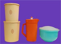 Group Vintage TUPPERWARE PITCHER, CANISTERS & BOWL