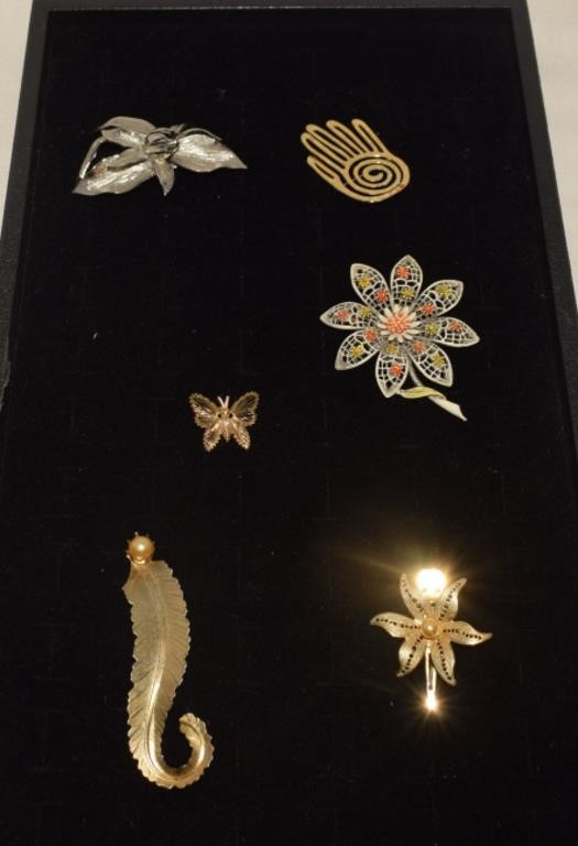 Vtg Monet, Art Brooches, Unmarked & Two Hair Clips