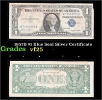 1957B $1 Blue Seal Silver Certificate Grades vf+