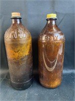 2 Vintage Brown 1 Quart Bottles