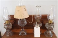 (4) Clear pattern glass oil/kerosene lamps to