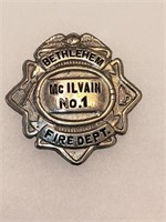 Vintage Bethlehem fire department badge Mc Ilvain