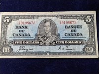 1937 Bank of Canada Five Dollar Bill