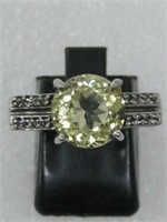 Sterling Silver, Citrine & Diamond Ring
