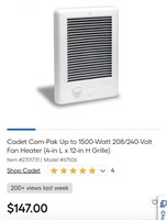 Cadet Compak 1500W Fan Forced Heater