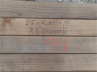 Lumber 25 - 2X4X14  Redwood