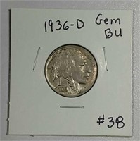 1936-D  Buffalo Nickel   Gem BU