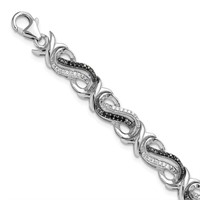 Sterling Silver- Black and White Diamond  Bracelet