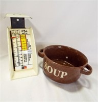 Brown Pottery Soup Bowl & Vintage Kitchen Scale