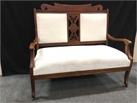 Rolling Wooden Bench Seat w/ White Fabric