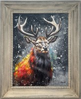 Framed Oil Colorful Deer 36x48