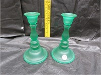 Pair of Tiffin Satin Glass Candle Holders 7"