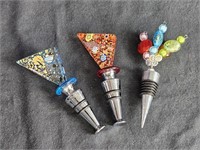 2 Murano and 1 decrative wine stoppers