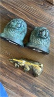 Lion bookends and brass bunny