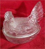 Clear Glass Hen on Nest