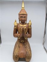 UNIQUE CARVED WOOD BUDDHA KNEELING 36 INCHES TALL