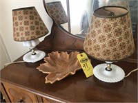 Pair Lamps & Red Wing Leaf Dish